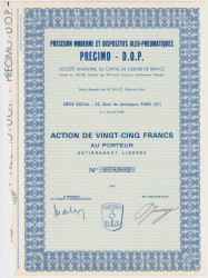 Акция. Франция. Париж. АО "PRECIMO - D.0.P.". Акция на предъявителя в 25 франков 1967 год.