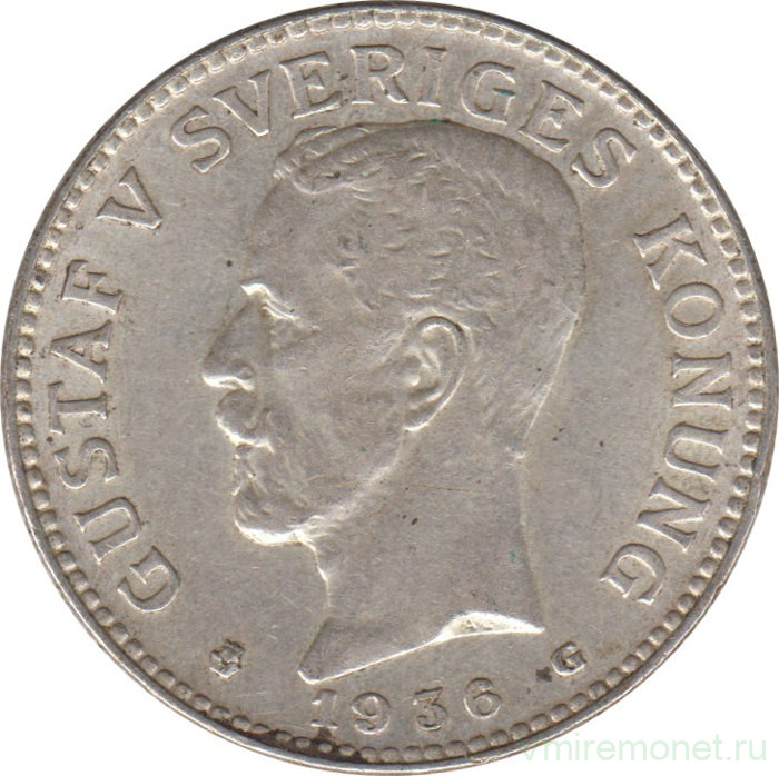 Монета. Швеция. 2 кроны 1936 год.