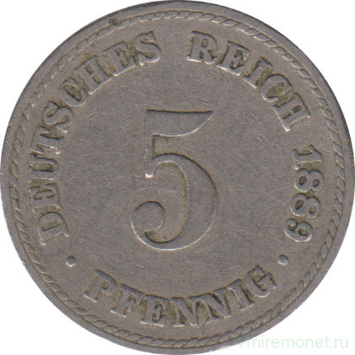 Монета. Германия (Германская империя 1871-1922). 5 пфеннигов 1889 год. (A).