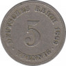 Монета. Германия (Германская империя 1871-1922). 5 пфеннигов 1889 год. (A). ав.