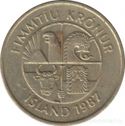 Монета. Исландия. 50 крон 1987 год.