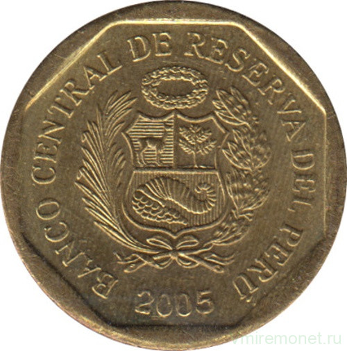 Монета. Перу. 5 сентимо 2005 год.