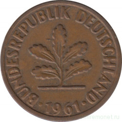 Монета. ФРГ. 2 пфеннига 1961 год. Монетный двор - Карлсруэ (G).