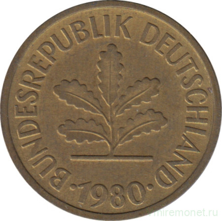 Монета. ФРГ. 5 пфеннигов 1980 год. Монетный двор - Мюнхен (D).