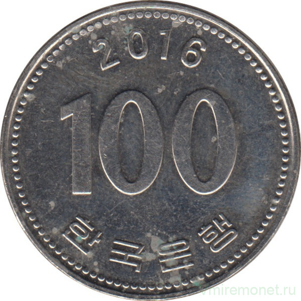 Монета. Южная Корея. 100 вон 2016 год.