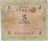 Банкнота. Италия. Американская оккупация. 5 лир 1943 год. Тип М12. ав.