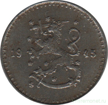 Монета. Финляндия. 25 пенни 1945 год.