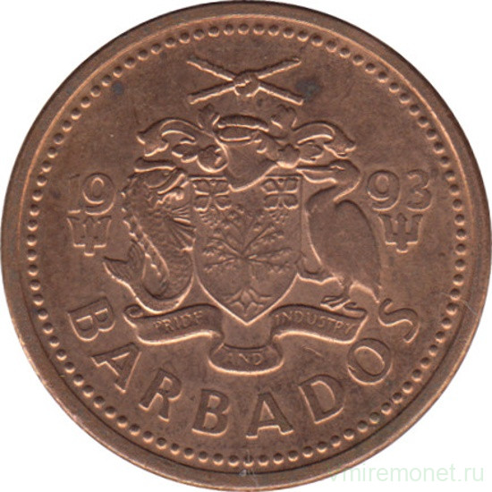 Монета. Барбадос. 1 цент 1993 год.