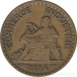 Монета. Франция. 1 франк 1924 год. Аверс - закрытая 4.