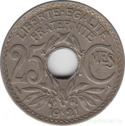 Монета. Франция. 25 сантимов 1921 год.