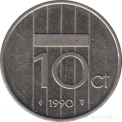Монета. Нидерланды. 10 центов 1990 год.