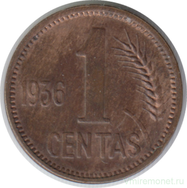 Монета. Литва. 1 цент 1936 год.