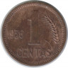 Монета. Литва. 1 цент 1936 год.