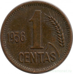 Монета. Литва. 1 цент 1936 год.