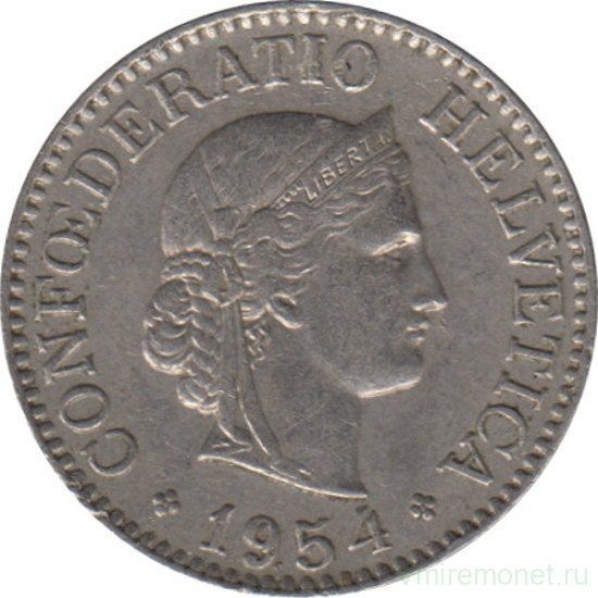 Монета. Швейцария. 10 раппенов 1954 год.
