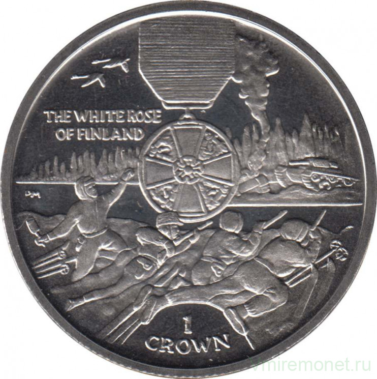 Монета. Великобритания. Остров Мэн. 1 крона 2005 год. Ордена Великобритании. Орден Белой розы Финляндии.