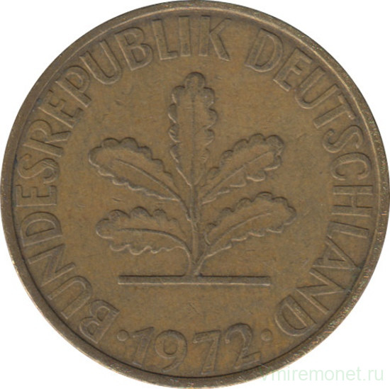 Монета. ФРГ. 10 пфеннигов 1972 год. Монетный двор - Гамбург (J).