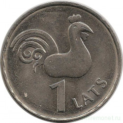 Монета. Латвия. 1 лат 2005 год. Петух.