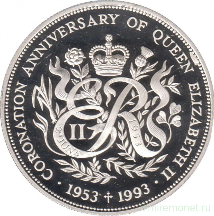 Монета. Великобритания. Гернси. 2 фунта 1993 год. 40 лет коронации Елизаветы II.