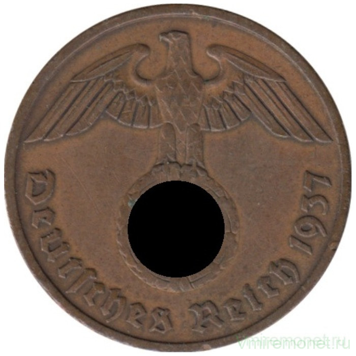 Монета. Германия. Третий Рейх. 2 рейхспфеннига 1937 год. Монетный двор - Берлин (А).