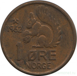 Монета. Норвегия. 1 эре 1962 год.