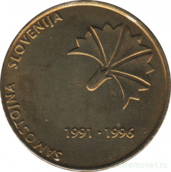 Монета. Словения. 5 толаров 1996 год. 5 лет независимости Словении.
