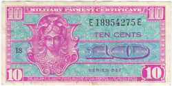 Бона. США. Платёжный сертификат вооружённых сил. 10 центов 1954-1958 года. 521-я серия. Тип M30.