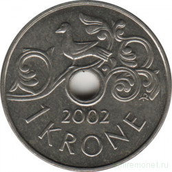 Монета. Норвегия. 1 крона 2002 год.