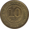 Монета. Никарагуа. 10 сентаво 2002 год. ав.