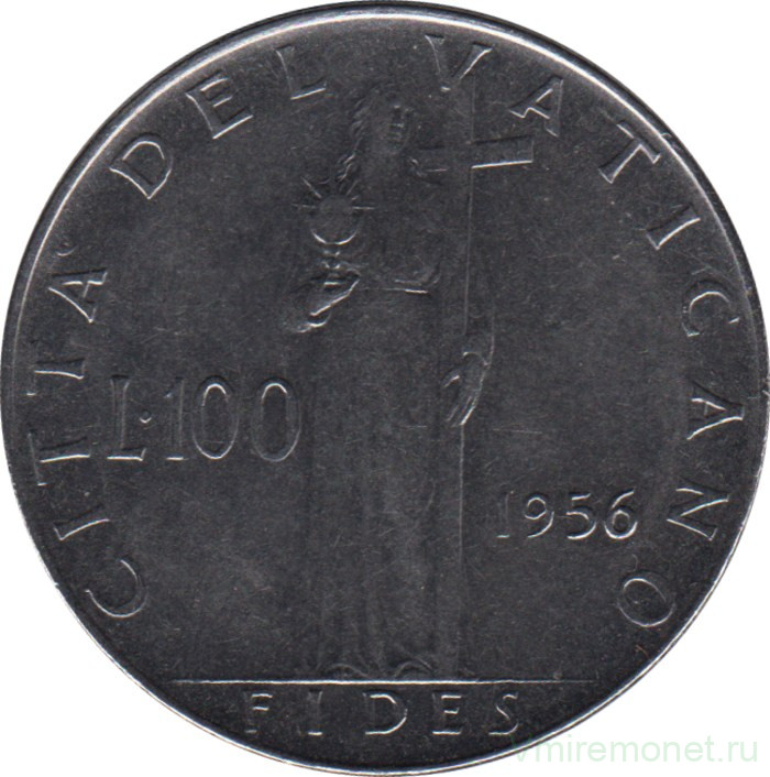 Монета. Ватикан. 100 лир 1956 год.