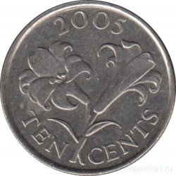 Монета. Бермудские острова. 10 центов 2005 год.
