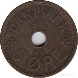 Монета. Дания. 5 эре 1929 год.