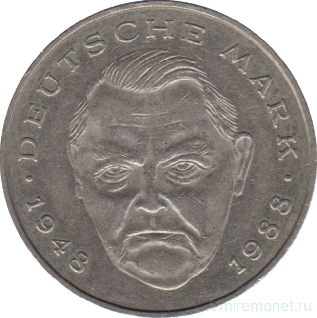 Монета. ФРГ. 2 марки 1991 год. Людвиг Эрхард. Монетный двор - Берлин (А).