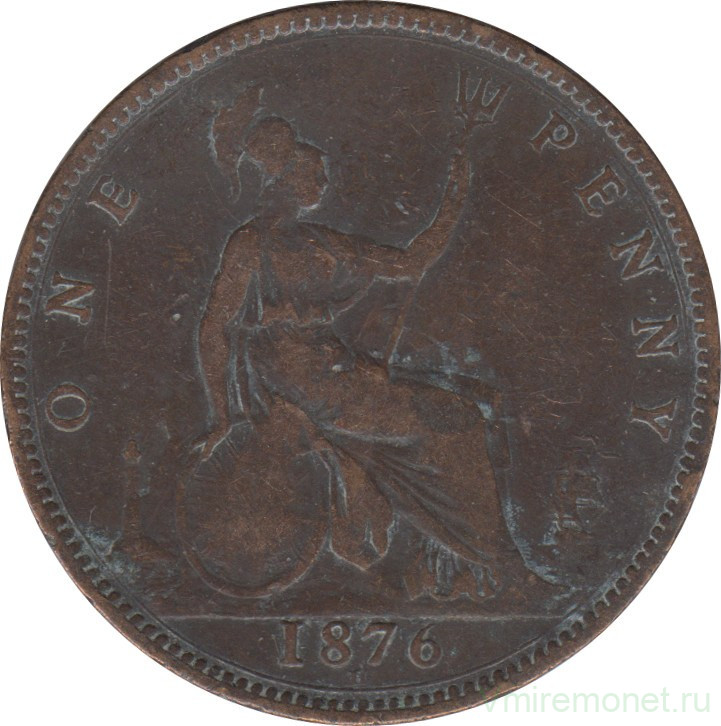 Монета. Великобритания. 1 пенни 1876 год. (H).