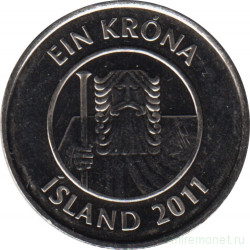 Монета. Исландия. 1 крона 2011 год.