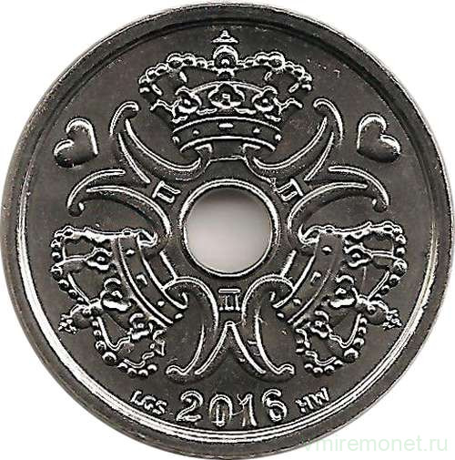 Монета. Дания. 1 крона 2016 год.