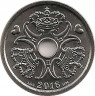 Аверс. Монета. Дания. 1 крона 2016 год.