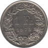  Монета. Швейцария. 1 франк 1975 год. ав.