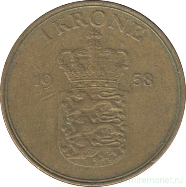 Монета. Дания. 1 крона 1958 год.