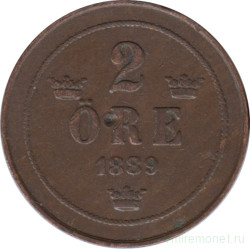 Монета. Швеция. 2 эре 1889 год.