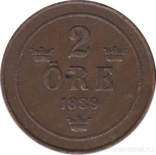 Монета. Швеция. 2 эре 1889 год.