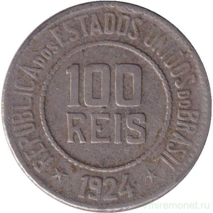 Монета. Бразилия. 100 рейсов 1924 год.