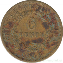 Монета. Британская Западная Африка. 6 пенсов 1943 год.