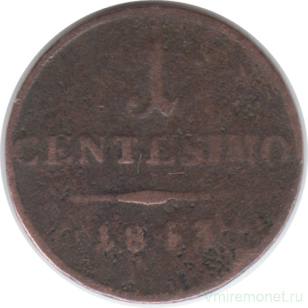 Монета. Ломбардия-Венеция. 1 чентезимо 1843 год.