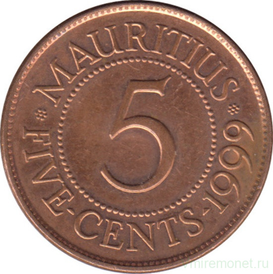 Монета. Маврикий. 5 центов 1999 год.