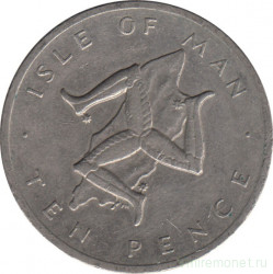Монета. Великобритания. Остров Мэн. 10 пенсов 1977 год. Минтмарк с обоих сторон монеты.