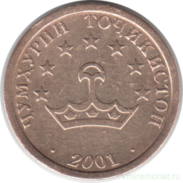 Монета. Таджикистан. 20 дирамов 2001 год.