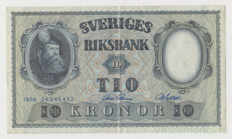 Банкнота. Швеция. 10 крон 1956 год.