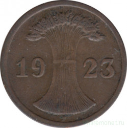 Монета. Германия. Веймарская республика. 2 рентенпфеннига 1923 год. Монетный двор - Штутгарт (F).