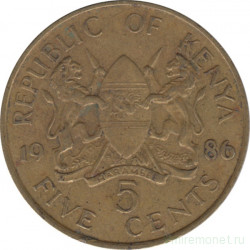 Монета. Кения. 5 центов 1986 год.